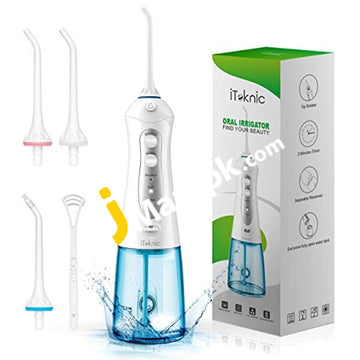Iteknic Dental Water Flosser Portable Oral Irrigator With 300Ml Tank 4 Jet Tips 3 Modes Ipx7